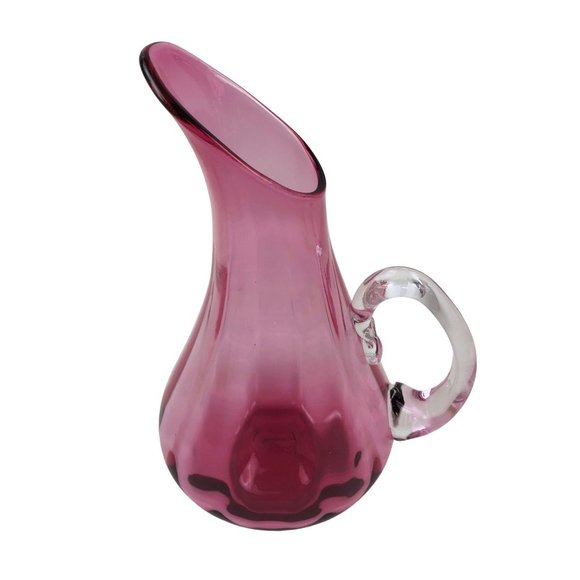 R. Foster Pink Blown Stretch Swung Glass Pitcher Handle Vase Home Decor Signed - Picture 2 of 10